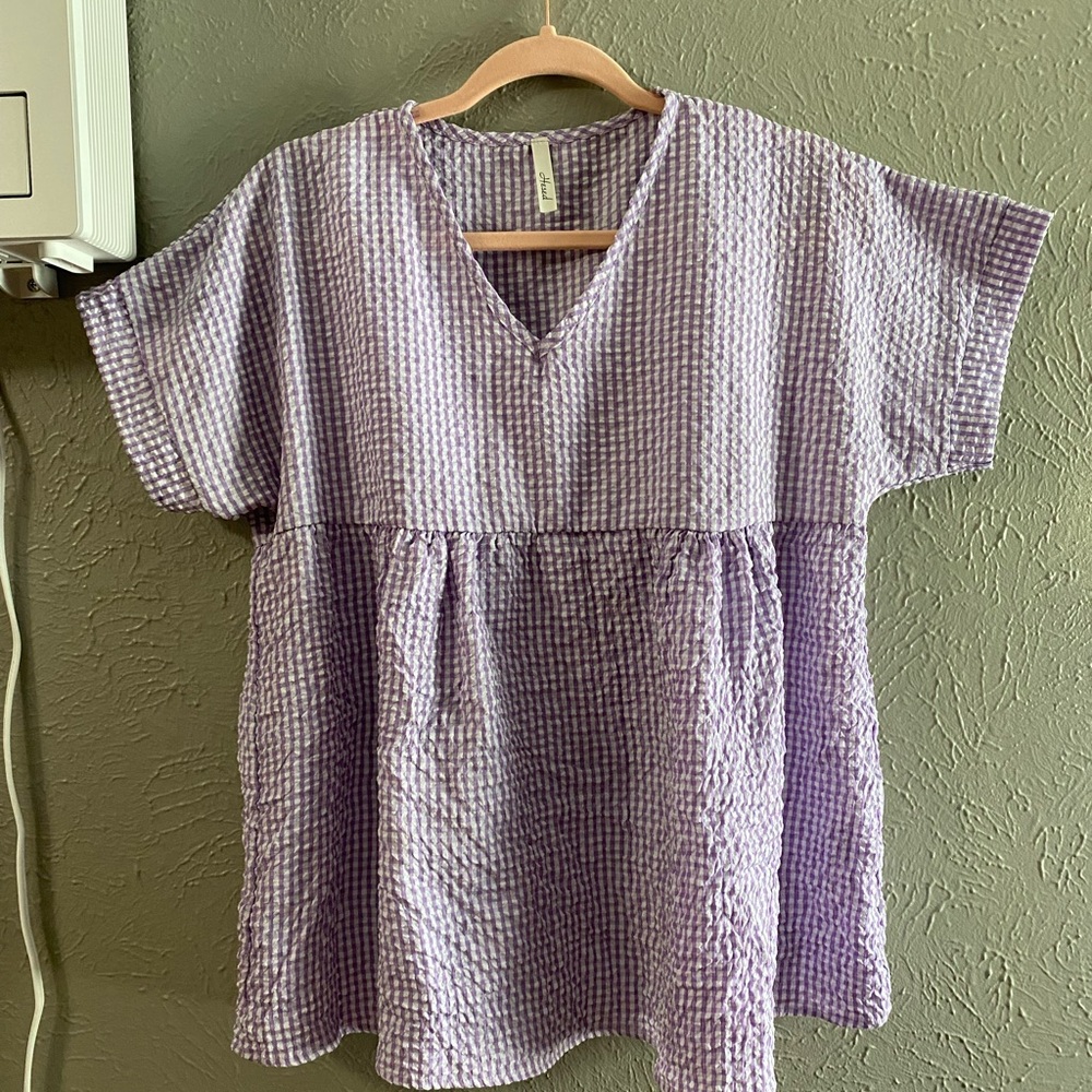 Purple Gingham V-Neck Top